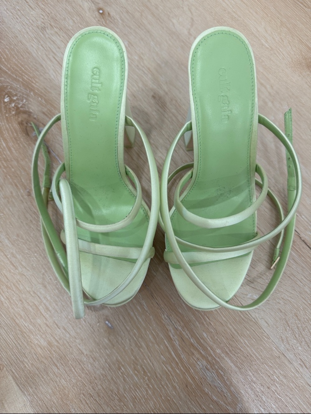 cult gaia Pistachio Green Strappy Block Heel Sandals